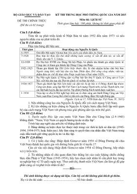 Kỳ thi trung học phổ thông quốc gia năm 2015 môn thi Lịch Sử